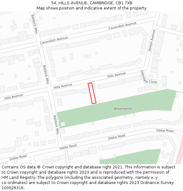 54, HILLS AVENUE, CAMBRIDGE, CB1 7XB: Location map and indicative extent of plot