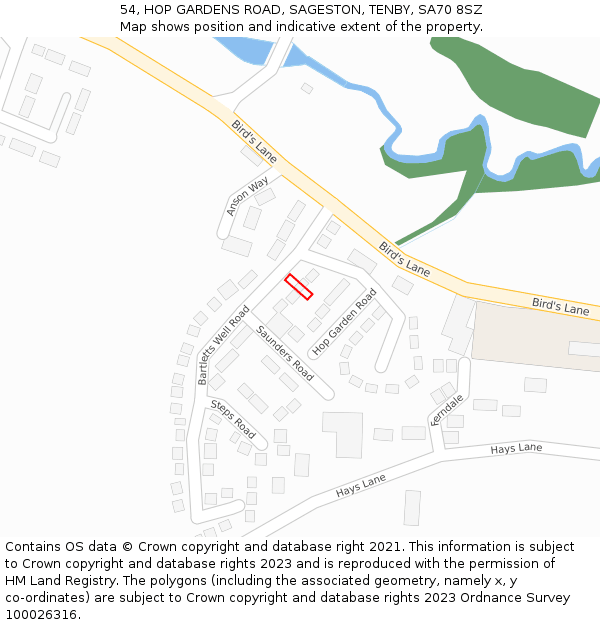 54, HOP GARDENS ROAD, SAGESTON, TENBY, SA70 8SZ: Location map and indicative extent of plot