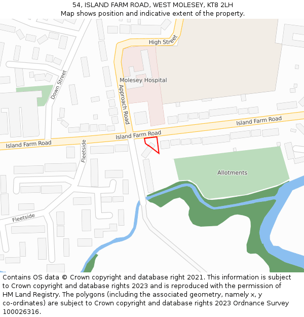 54, ISLAND FARM ROAD, WEST MOLESEY, KT8 2LH: Location map and indicative extent of plot