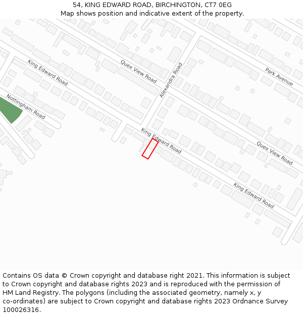 54, KING EDWARD ROAD, BIRCHINGTON, CT7 0EG: Location map and indicative extent of plot