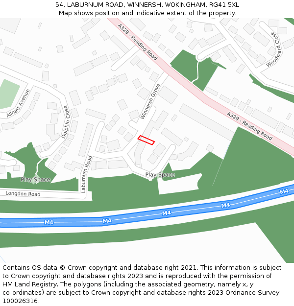 54, LABURNUM ROAD, WINNERSH, WOKINGHAM, RG41 5XL: Location map and indicative extent of plot