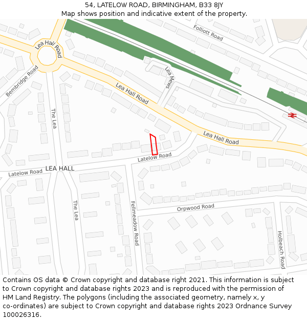 54, LATELOW ROAD, BIRMINGHAM, B33 8JY: Location map and indicative extent of plot