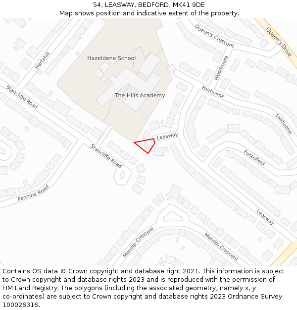 54, LEASWAY, BEDFORD, MK41 9DE: Location map and indicative extent of plot