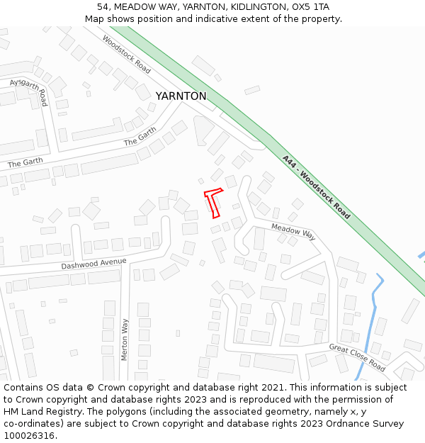 54, MEADOW WAY, YARNTON, KIDLINGTON, OX5 1TA: Location map and indicative extent of plot