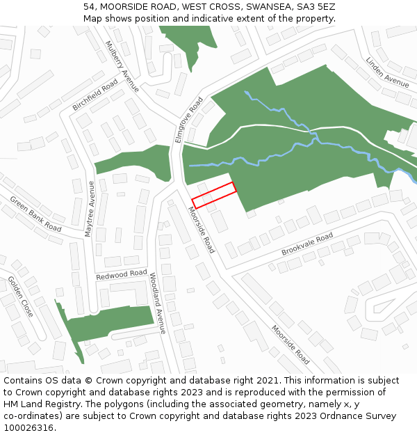 54, MOORSIDE ROAD, WEST CROSS, SWANSEA, SA3 5EZ: Location map and indicative extent of plot