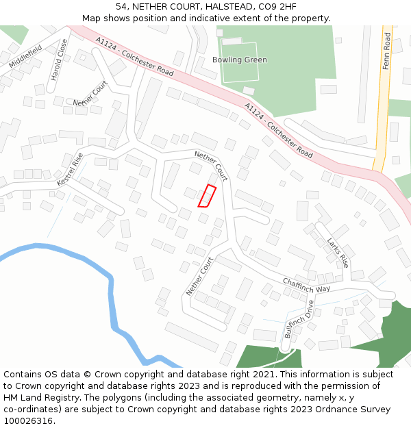54, NETHER COURT, HALSTEAD, CO9 2HF: Location map and indicative extent of plot