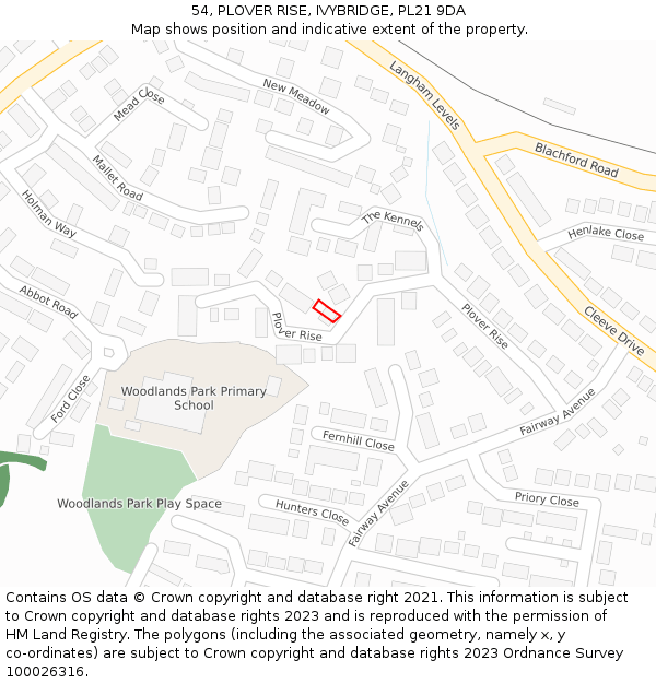 54, PLOVER RISE, IVYBRIDGE, PL21 9DA: Location map and indicative extent of plot