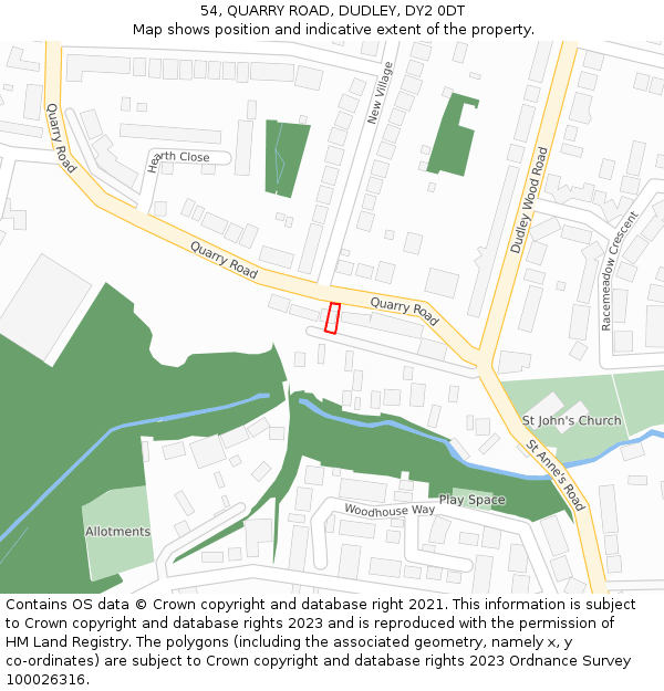 54, QUARRY ROAD, DUDLEY, DY2 0DT: Location map and indicative extent of plot