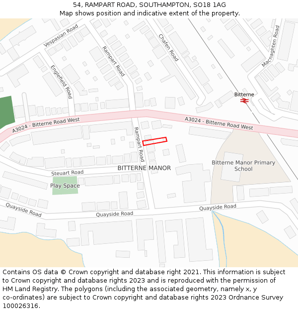 54, RAMPART ROAD, SOUTHAMPTON, SO18 1AG: Location map and indicative extent of plot