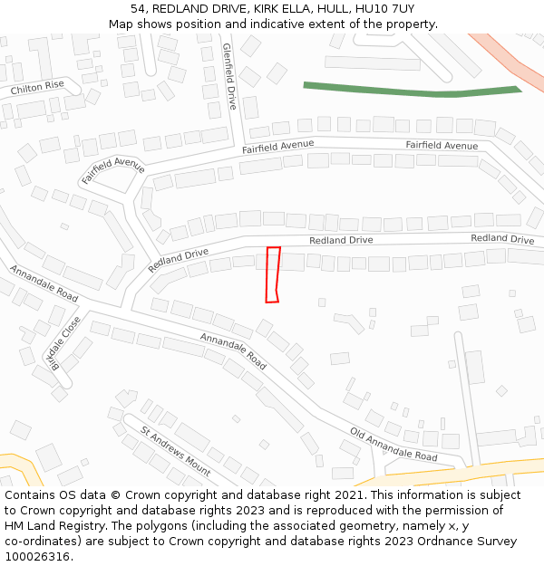 54, REDLAND DRIVE, KIRK ELLA, HULL, HU10 7UY: Location map and indicative extent of plot