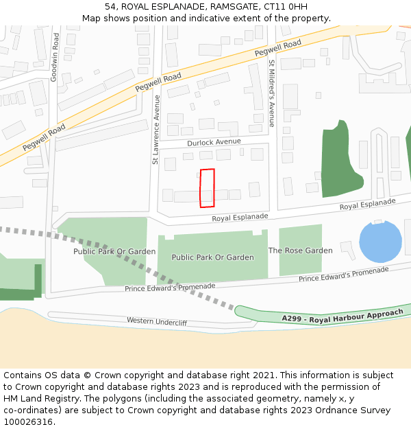 54, ROYAL ESPLANADE, RAMSGATE, CT11 0HH: Location map and indicative extent of plot