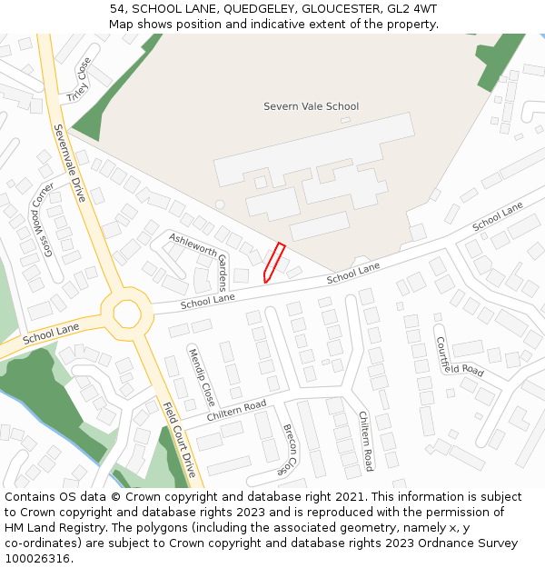 54, SCHOOL LANE, QUEDGELEY, GLOUCESTER, GL2 4WT: Location map and indicative extent of plot