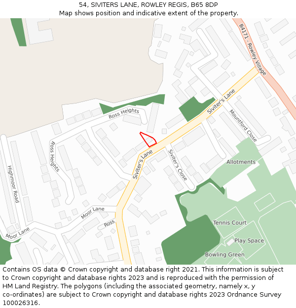 54, SIVITERS LANE, ROWLEY REGIS, B65 8DP: Location map and indicative extent of plot