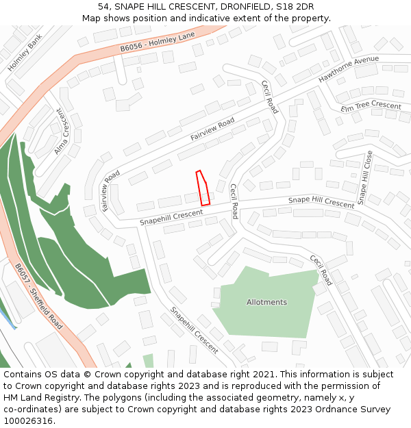 54, SNAPE HILL CRESCENT, DRONFIELD, S18 2DR: Location map and indicative extent of plot