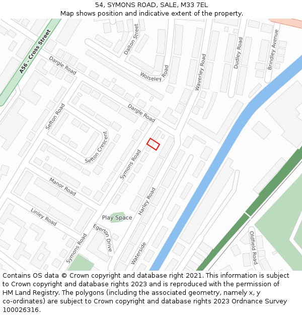 54, SYMONS ROAD, SALE, M33 7EL: Location map and indicative extent of plot