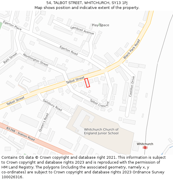 54, TALBOT STREET, WHITCHURCH, SY13 1PJ: Location map and indicative extent of plot