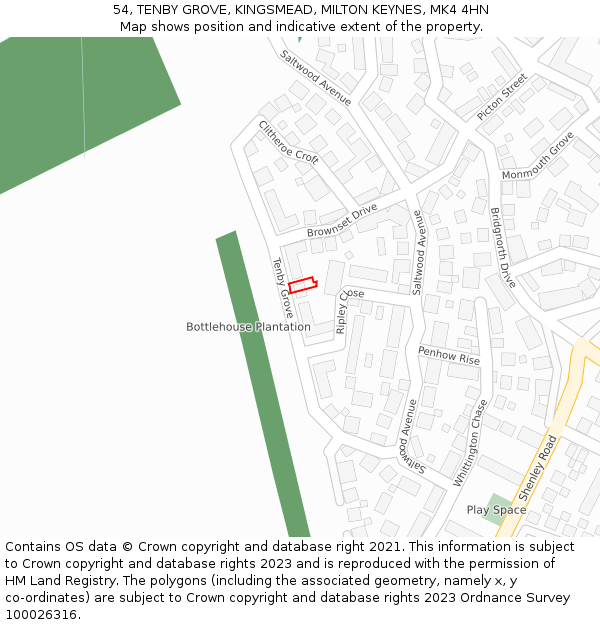 54, TENBY GROVE, KINGSMEAD, MILTON KEYNES, MK4 4HN: Location map and indicative extent of plot