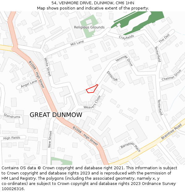 54, VENMORE DRIVE, DUNMOW, CM6 1HN: Location map and indicative extent of plot