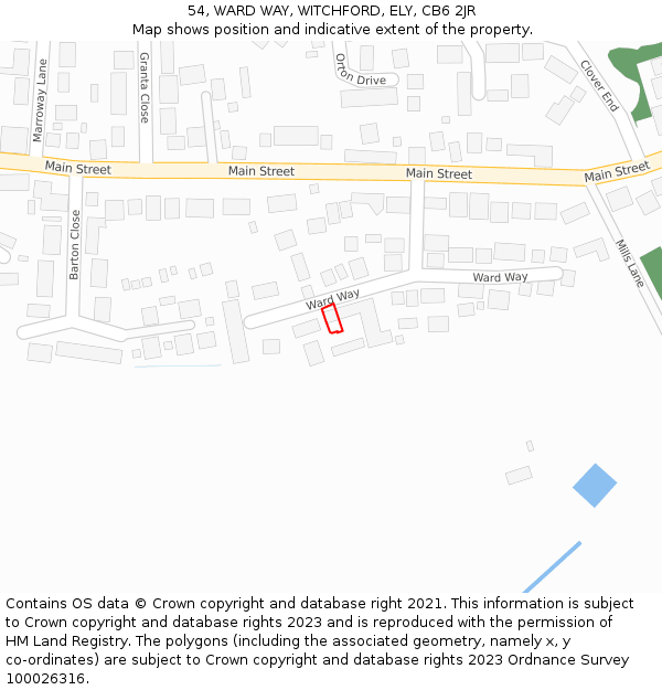 54, WARD WAY, WITCHFORD, ELY, CB6 2JR: Location map and indicative extent of plot