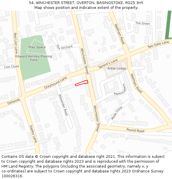 54, WINCHESTER STREET, OVERTON, BASINGSTOKE, RG25 3HY: Location map and indicative extent of plot