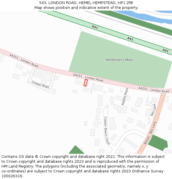 543, LONDON ROAD, HEMEL HEMPSTEAD, HP1 2RE: Location map and indicative extent of plot