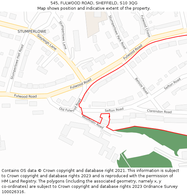 545, FULWOOD ROAD, SHEFFIELD, S10 3QG: Location map and indicative extent of plot