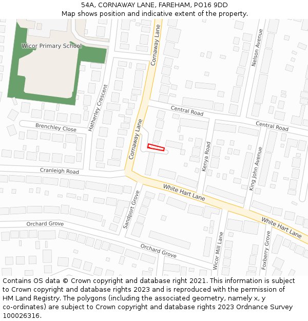 54A, CORNAWAY LANE, FAREHAM, PO16 9DD: Location map and indicative extent of plot
