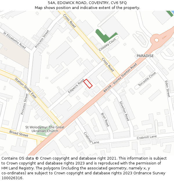 54A, EDGWICK ROAD, COVENTRY, CV6 5FQ: Location map and indicative extent of plot