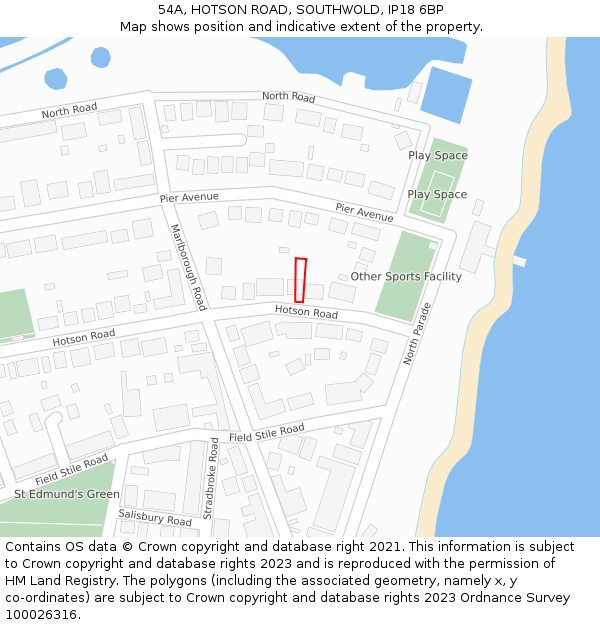 54A, HOTSON ROAD, SOUTHWOLD, IP18 6BP: Location map and indicative extent of plot