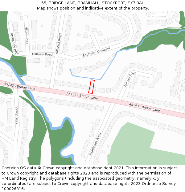 55, BRIDGE LANE, BRAMHALL, STOCKPORT, SK7 3AL: Location map and indicative extent of plot
