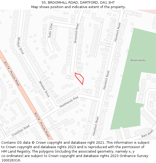 55, BROOMHILL ROAD, DARTFORD, DA1 3HT: Location map and indicative extent of plot