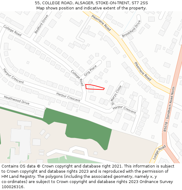 55, COLLEGE ROAD, ALSAGER, STOKE-ON-TRENT, ST7 2SS: Location map and indicative extent of plot