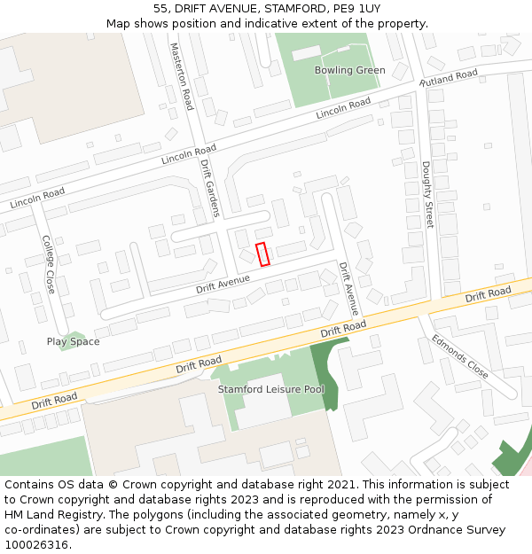 55, DRIFT AVENUE, STAMFORD, PE9 1UY: Location map and indicative extent of plot