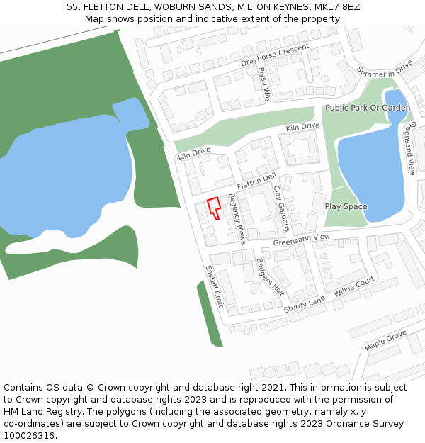 55, FLETTON DELL, WOBURN SANDS, MILTON KEYNES, MK17 8EZ: Location map and indicative extent of plot