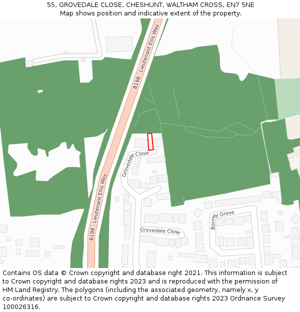 55, GROVEDALE CLOSE, CHESHUNT, WALTHAM CROSS, EN7 5NE: Location map and indicative extent of plot