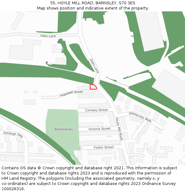 55, HOYLE MILL ROAD, BARNSLEY, S70 3ES: Location map and indicative extent of plot