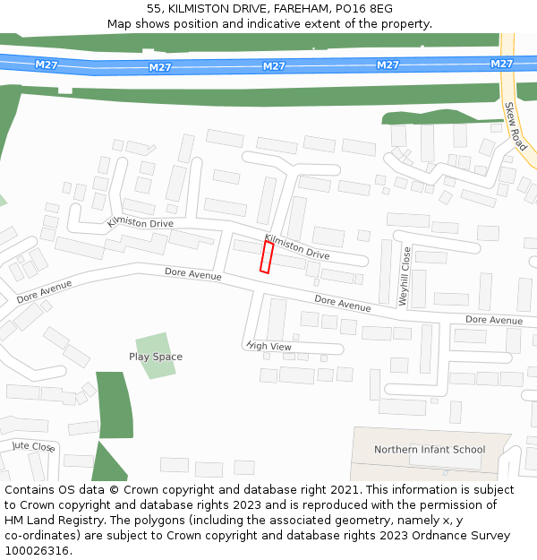 55, KILMISTON DRIVE, FAREHAM, PO16 8EG: Location map and indicative extent of plot