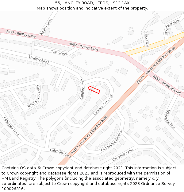 55, LANGLEY ROAD, LEEDS, LS13 1AX: Location map and indicative extent of plot