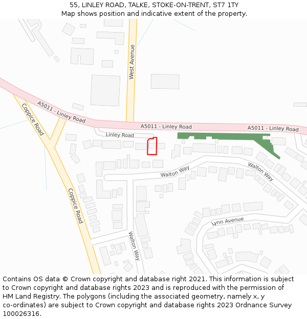 55, LINLEY ROAD, TALKE, STOKE-ON-TRENT, ST7 1TY: Location map and indicative extent of plot