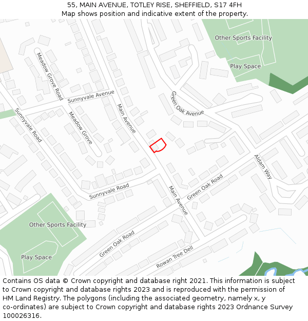 55, MAIN AVENUE, TOTLEY RISE, SHEFFIELD, S17 4FH: Location map and indicative extent of plot