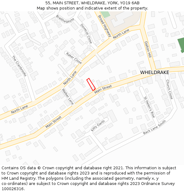 55, MAIN STREET, WHELDRAKE, YORK, YO19 6AB: Location map and indicative extent of plot