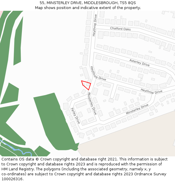 55, MINSTERLEY DRIVE, MIDDLESBROUGH, TS5 8QS: Location map and indicative extent of plot