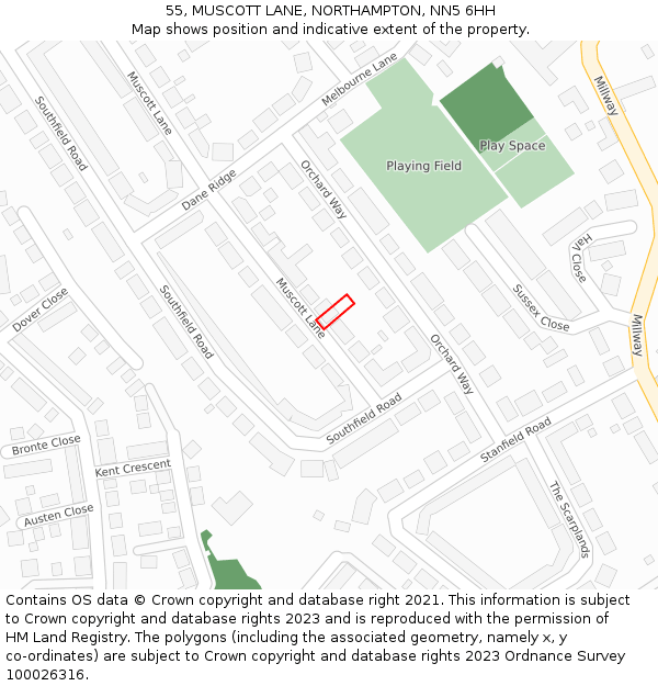 55, MUSCOTT LANE, NORTHAMPTON, NN5 6HH: Location map and indicative extent of plot