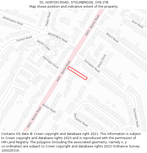 55, NORTON ROAD, STOURBRIDGE, DY8 2TB: Location map and indicative extent of plot