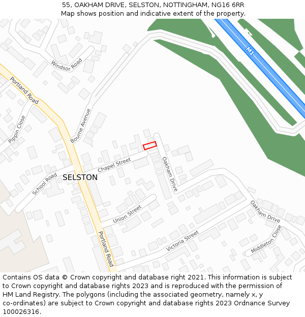 55, OAKHAM DRIVE, SELSTON, NOTTINGHAM, NG16 6RR: Location map and indicative extent of plot