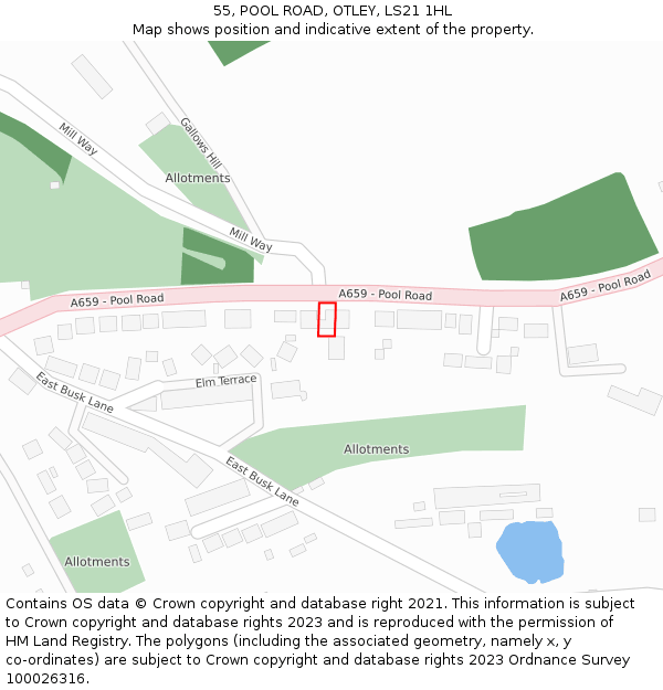 55, POOL ROAD, OTLEY, LS21 1HL: Location map and indicative extent of plot