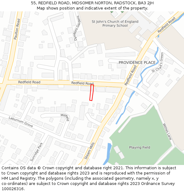 55, REDFIELD ROAD, MIDSOMER NORTON, RADSTOCK, BA3 2JH: Location map and indicative extent of plot