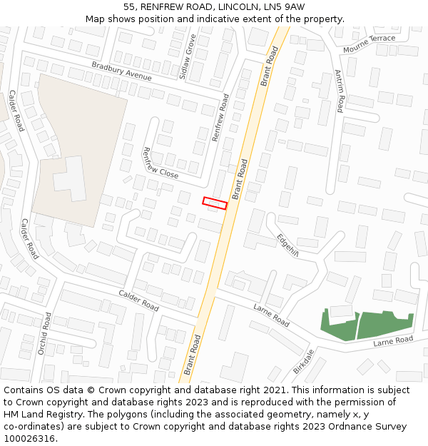 55, RENFREW ROAD, LINCOLN, LN5 9AW: Location map and indicative extent of plot