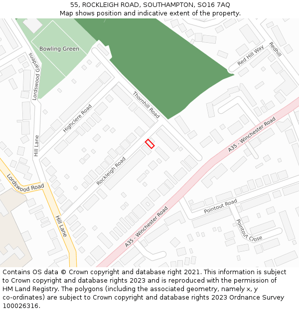 55, ROCKLEIGH ROAD, SOUTHAMPTON, SO16 7AQ: Location map and indicative extent of plot