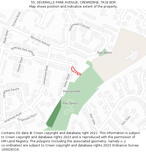 55, SEVERALLS PARK AVENUE, CREWKERNE, TA18 8DR: Location map and indicative extent of plot